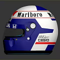 Modern Weapon Themed Racing Helmet Featuring Honda Marboro Logos And Blue White Red Colors
