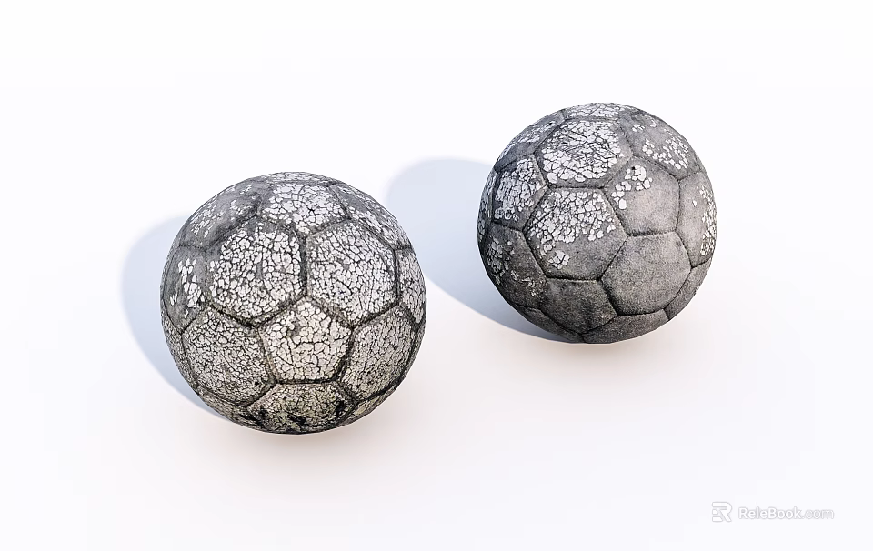 Stone Wood Soccer Ball Shaped Objects With Cracked Textured Surface On White Background 3d model 