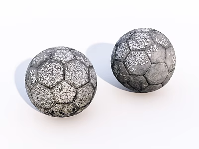 Stone Wood Soccer Ball Shaped Objects With Cracked Textured Surface On White Background 3d model