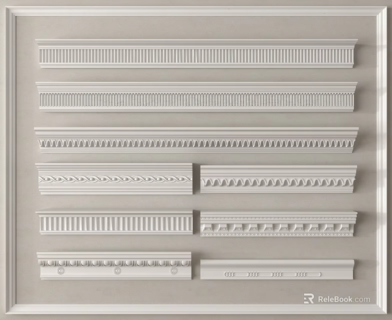 Gypsum Crown Molding Various Decorative Styles And Ornate Patterns For Interior Decoration 3d model 