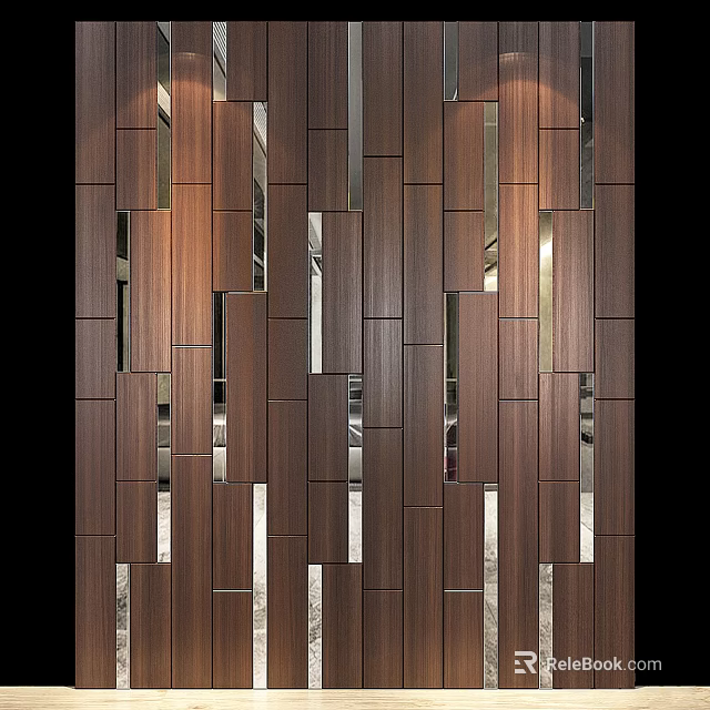 Modern Textured Wooden Wall With Vertical Slats And Reflective Gaps For Contemporary Decor 3d model 