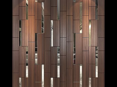 Modern Textured Wooden Wall With Vertical Slats And Reflective Gaps For Contemporary Decor 3d model