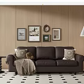 American three-person sofa multi-person sofa floor lamp hanging picture 3d model