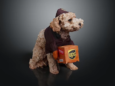 Small Brown Reptile Dressed In UPS Uniform With Hat Holding Package Box 3d model