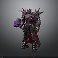 Sci Fi Mechanical Warrior Character With Spiked Head Purple Glowing Weapon And Cloak