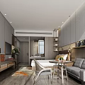 Modern Hotel Guest Room Interior With Bed Sofa TV Natural Light And Shelves