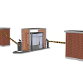 Modern Entrance Gatehouse With Red Brick Woven Walls Glass Doors And Striped Barriers