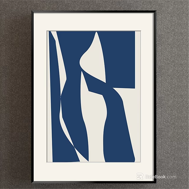 Blue And White Abstract Geometric Framed Wall Art Decor For Modern Home 3d model