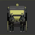 Vintage Horse Drawn Carriage With Yellow Decorative Details And Black Horses