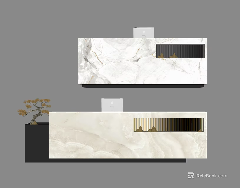 Luxury Modern Reception Desk Design With Marble Countertop And Gold Accents 3d model 