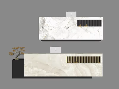 Luxury Modern Reception Desk Design With Marble Countertop And Gold Accents 3d model