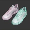 Classic White Sneakers with Green Accents and Comfortable Lace Up Design