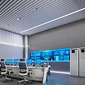 Modern Control Room Interior With Multiple Monitoring Screens Workstations And Server Racks