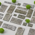 Garden Path Paving Design With Various Shaped Stone Slabs And Green Shrubs 3d model