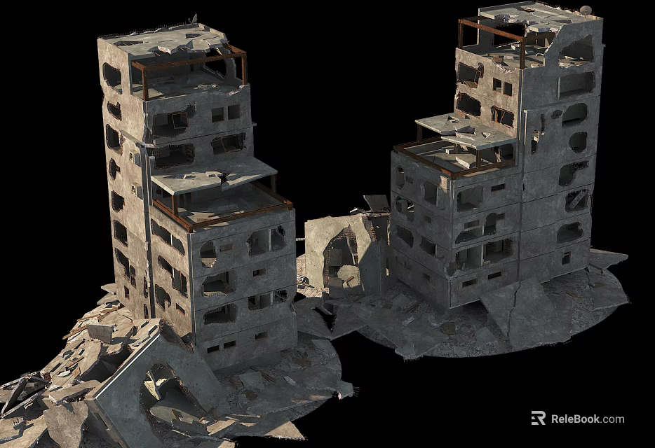 Ruined High Rise Building Components Featuring Collapsed Floors And Broken Walls Structure 3d model 