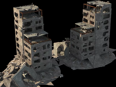 Ruined High Rise Building Components Featuring Collapsed Floors And Broken Walls Structure 3d model