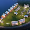 Waterfront Garden Landscape With White Pavilions Green Lawn And Event Areas