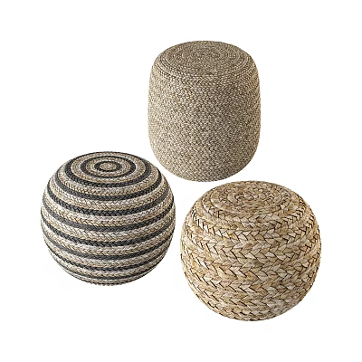 Three Woven Stools With Different Patterns And Natural Tones For Home Decor 3d model