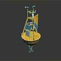 Yellow Solar Powered Marine Buoy With Panels Antennas And Mooring System