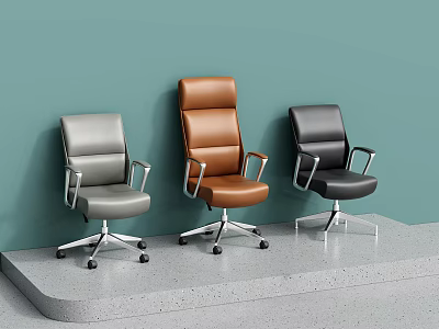 Modern Office Chairs Gray Brown Black With Silver Arms And Wheels Against Light Green Wall 3d model