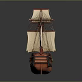 Vintage Sailing Ship Model With Multiple Masts White Sails And Orange Hull