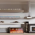 Modern Fireplace Interior Design With Layered Shelves Wood Stack And Glowing Features