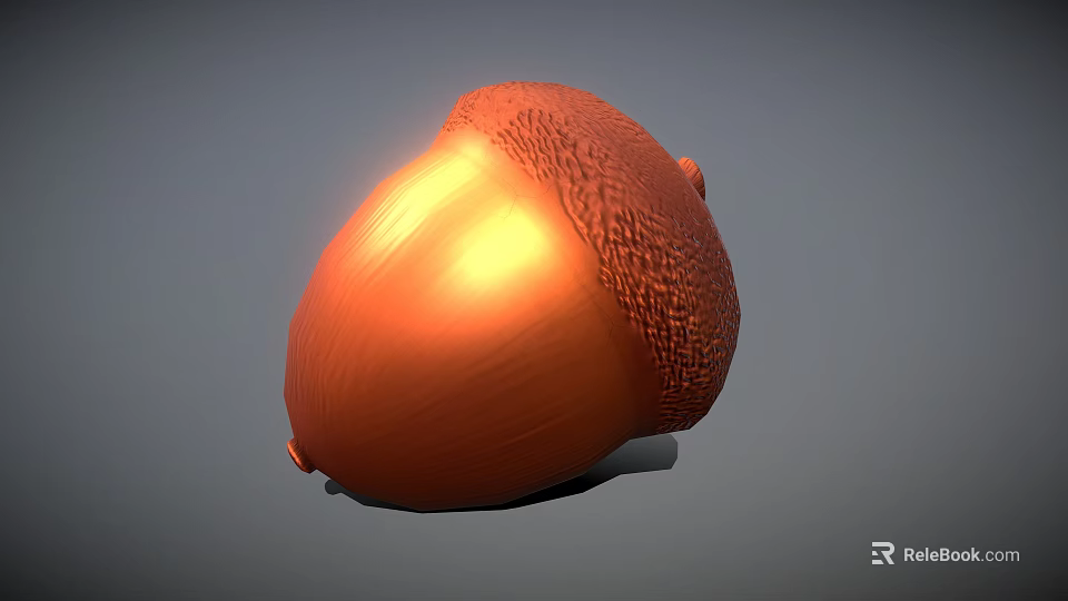 Orange Textured Acorn 3D Render With Shiny Surface And Detailed Cap 3d model 