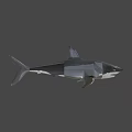 Gray Great White Shark 3D Render Swimming With Open Mouth in Dark