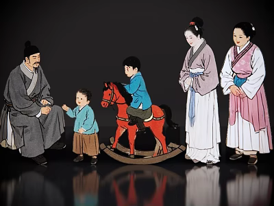 2D ancient costume ink and wash character virtual character ancient costume ink and wash family classical ink and wash character ancient painting family ancient painting character 3d model