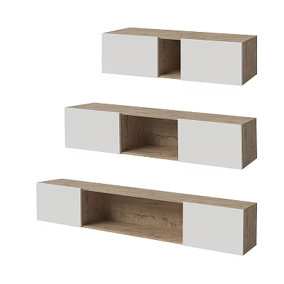 Modern White And Wooden TV Stand With Open Shelves Storage Drawers And Minimalist Design 3d model
