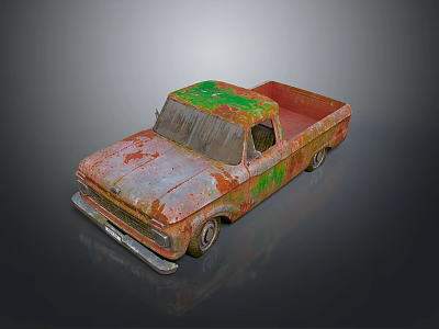 Rusty Vintage Truck With Green Red Rust On Old Exterior Body Surface 3d model