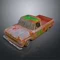 Rusty Vintage Truck With Green Red Rust On Old Exterior Body Surface