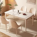 Modern White Dining Table Set with Four Chairs Vase and Fruit Plate Decor