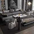 Elegant Modern Sofa And Coffee Table Set With Grey Cushions Floor Lamp And Accent Chairs