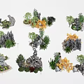 Miniature Garden Landscapes With Stone Rockeries Various Plants And Colored Leaves