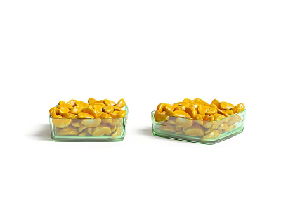 Fresh Sliced Yellow Fruits in Two Glass Containers on White Background 3d model