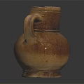 Vintage Rustic Brown Clay Jug Featuring Broken Spout And Handle 3d model