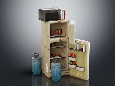 Vintage Refrigerator Freezer with Open Storage for Drinks and Food Items 3d model