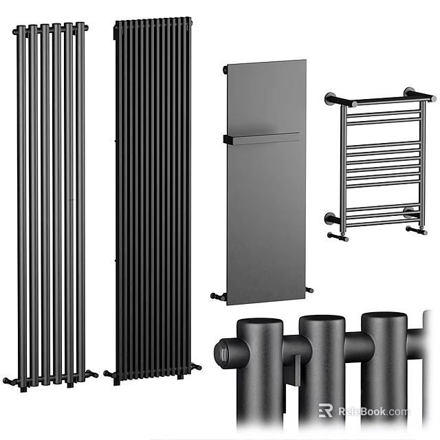 Modern Black Radiators Featuring Panel Column Towel Rail Designs And Pipe Fittings 3d model 