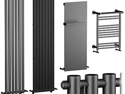 Modern Black Radiators Featuring Panel Column Towel Rail Designs And Pipe Fittings 3d model