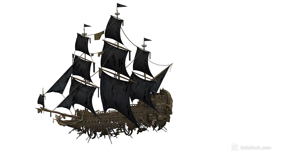 Classic Pirate Ship With Black Sails Tall Masts And Intricate Wooden Details 3d model 