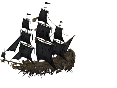 Classic Pirate Ship With Black Sails Tall Masts And Intricate Wooden Details 3d model
