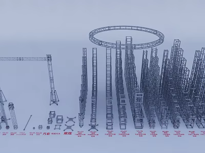 Construction Scaffolding Tower Crane And Metal Frame Structural Models Collection 3d model