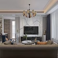 Elegant Modern Living Dining Room Interior With Chandelier Sofa And Marble Wall