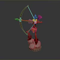 3D Animated Game Archer Character With Crystal Bow Yellow Shorts And Stone Base