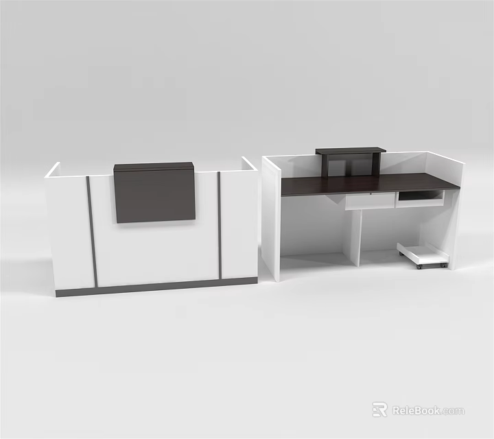 Modern White And Black Reception Desk With Counter And Storage Compartments 3d model