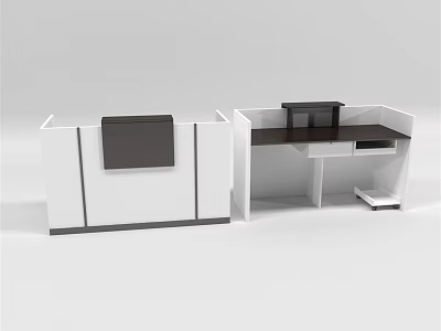 Modern White And Black Reception Desk With Counter And Storage Compartments 3d model