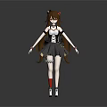Game Movie Character with Long Brown Hair Red Hair Accessories Black White Outfit Short Skirt