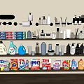 Household Cleaning And Daily Essentials Collection With Various Detergents Soaps And Supplies