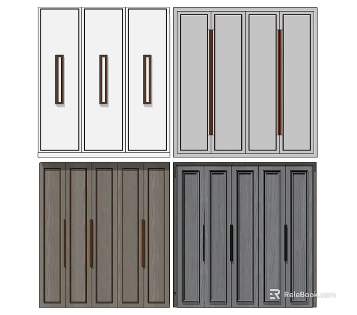 Modern Wardrobe Interior Design With Various Color Panels And Wooden Handles 3d model 